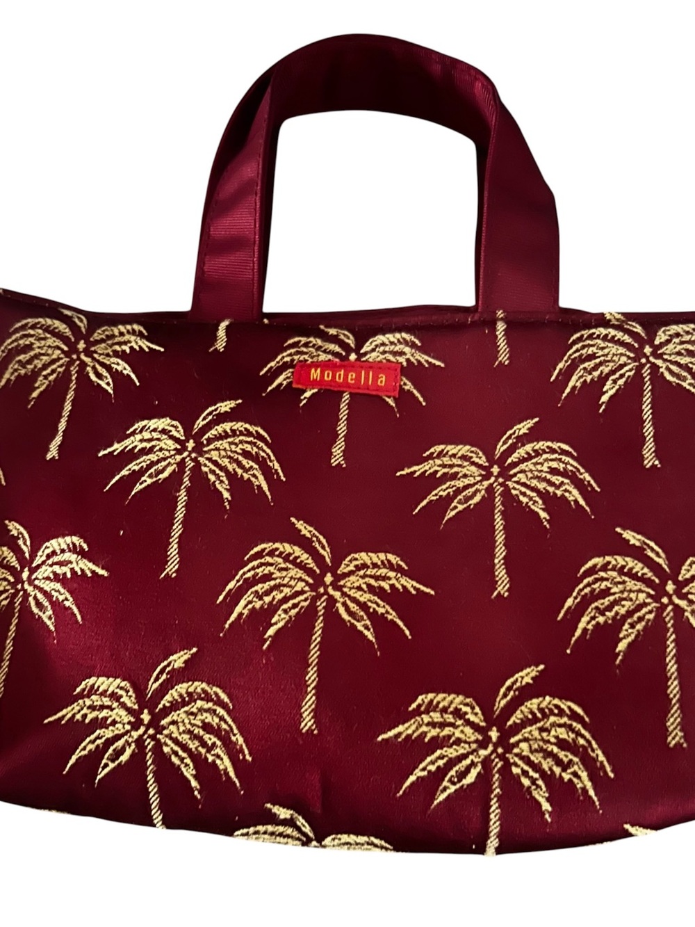Modella Small Red Tote Bag with Gold Palm Embroidery